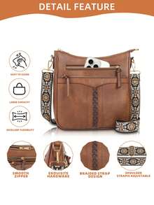 Fashionable Retro Women's Large Capacity Leather Woven Shoulder Bag With Strap, Suitable For Commuting - Brown - View 5