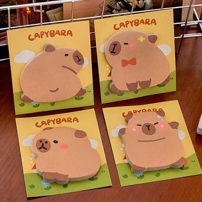 4pcs/Set Cute Cartoon Capybara Self-Adhesive Memo Pad, Office Supplies > Daily Office Supplies > Office Paper > Notebooks & Sticky Notes