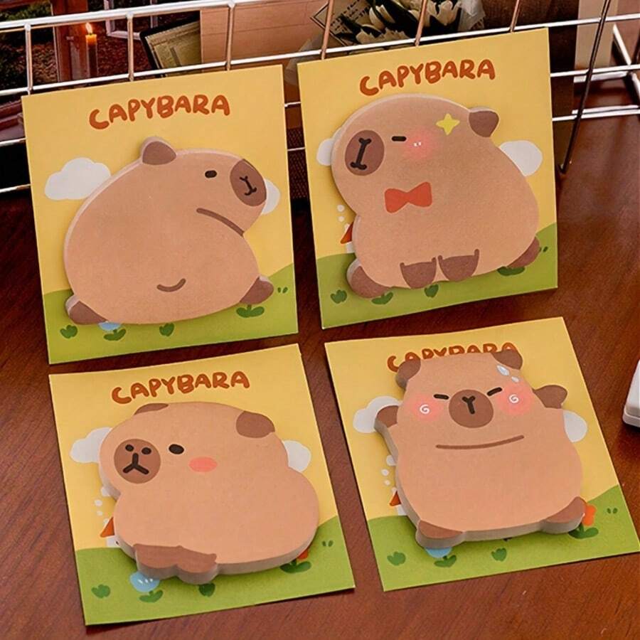4pcs/Set Cute Cartoon Capybara Self-Adhesive Memo Pad, Office Supplies > Daily Office Supplies > Office Paper > Notebooks & Sticky Notes