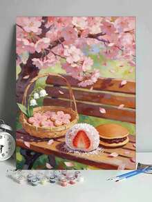 樱花野餐甜点 DIY 数字油画帆布画工艺品 成人家居装饰 40x50厘米/16x20英寸 节日礼物 - 40*50厘米 - 查看 1