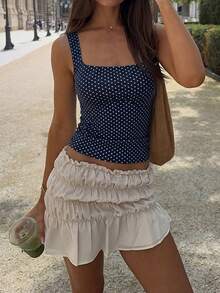 Y2K风格波点印花针织吊带背心，无袖上衣，适合海滩、通勤和夏季街头休闲穿着 - 藍色 - 查看 5