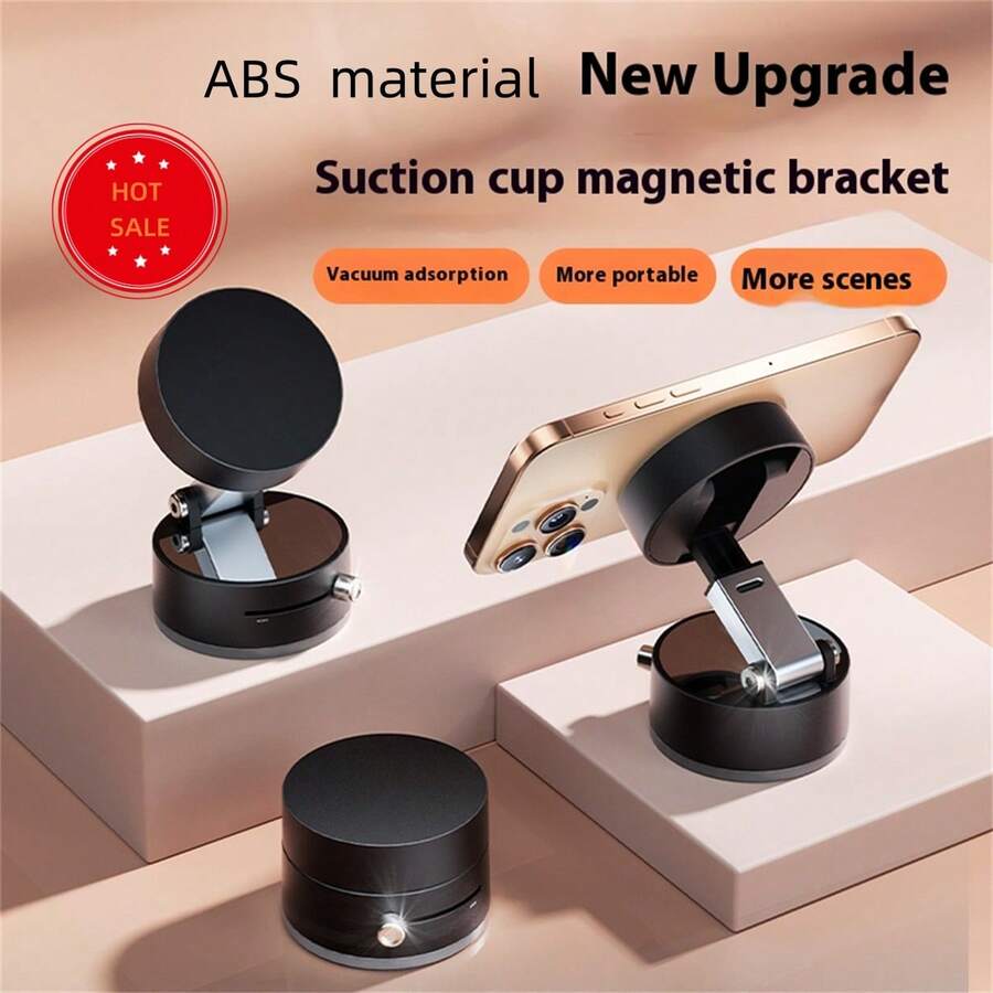 防缠绕吸盘式迷你可折叠磁吸车载手机支架，真空吸盘防抖ABS材质，适用于所有手机，车主、通勤族、网约车司机、出租车司机、自驾游爱好者、导航常用用户，汽车中控台春季礼物 - 彩色 - 查看 1