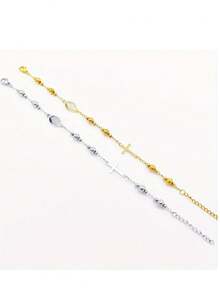 Vòng tay nữ thanh lịch bằng thép không gỉ đính hạt 3mm và ngọc trai 5mm hình hoa hồng - Mặt dây chuyền - Bền, chống nước, không gây dị ứng, quà tặng cho phái nữ - đi qua - Xem 1