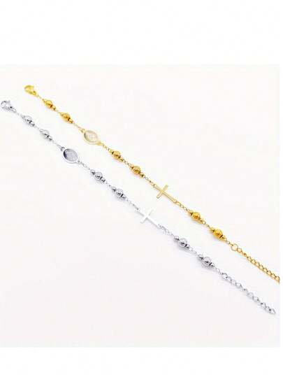 Vòng tay nữ thanh lịch bằng thép không gỉ đính hạt 3mm và ngọc trai 5mm hình hoa hồng - Mặt dây chuyền - Bền, chống nước, không gây dị ứng, quà tặng cho phái nữ