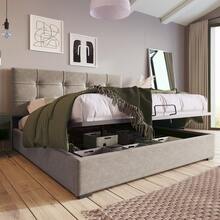 Hydraulic Upholstered Double Bed, Dimensions 140x200 Cm. Includes Mattress, Adjustable Headboard, Bed Frame With Metal Frame And Storage, Light Grey - Light Grey - View 2