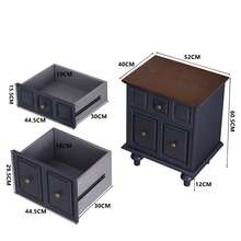 Solid Wood Bedside Table, 52 Cm, With 2 Drawers And Roman Column Legs For Bedroom, Living Room (Dark Blue) - Blue - View 10