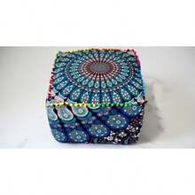 CRAFT KALA Square Mandala Handblock Print Cotton Ottoman Poufs Unstuffed-Square Floor Cushion Footrest Cover for Living Room Bedroom Size: 18 X 18 X 18 Inches - Con color - Ver 8