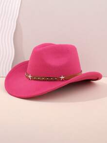 1 pezzo Cappello da cowboy in denim rosa stile Y2K, cappello da cowboy in feltro da donna con decorazione a stella, fascia in pelle, adatto per festival musicali e feste - 1 pezzo - Visualizzare 15