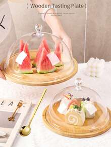 11.5-Inch Large Wooden Tray With Glass Dustproof Cover, Cake & Food Display Stand, Nordic Luxury Minimalist Japanese Style Wooden Tray - Multicolor - View 11