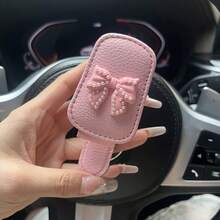 Parasol de coche, clip para gafas, pajarita, interior rosa lindo, estantería de almacenamiento de gafas de moda, colgante de coche. Organizador de parasol de coche, solución de almacenamiento de vehículos, accesorios de coche de moda, clip decorativo, clip, soporte de , organizador de coche, soporte para gafas, propietario de coche, conductor de moda, atención consumidores. - Arco de perla - Ver 7