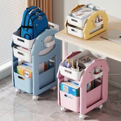 1 Set Movable Book Shelf Storage Cart For Home And Student Use - Drawer Style Wheeled Bookcase Under Desk, Space-Saving Multi-Tier Portable Organizer On Castors, Perfect For Study Desk, Dorm Room, Living Room, Or Office, Neat And Accessible Literature, Notebooks, Papers, Office Supplies, Quick-Access Storage, Easy Rearrangement, Compact Yet Ample Capacity For Home Organization, Versatile Under-Desk Solution