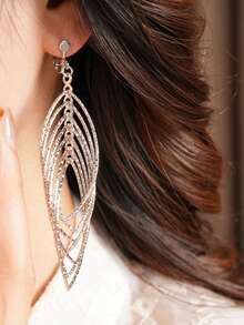 1对时尚金属多层镂空耳夹，简约线性几何吊坠耳环，适合无耳洞佩戴 - clip - 查看 3