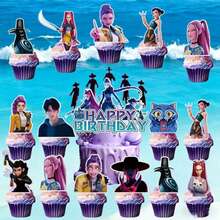 1set/25pcs Demon K-Pop Hunters Birthday Cake Flags, Blue-Purple Gradient, Neon Colorful Flags, Birthday Cake Decoration. Suitable As A Birthday Gift For Friends And Family, Or As A Collectible For Yourself. Desktop Ornament Set (Random Style) - Multicolor - View 5