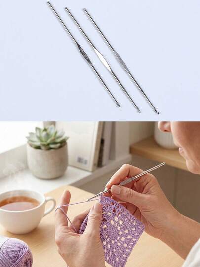 3pcs Stainless Steel Crochet Hooks 1.5mm American No. 8 Knitting Needles, DIY Crafts Yarn Sewing Needles, Mother's Gift, DIY Knitting Tools