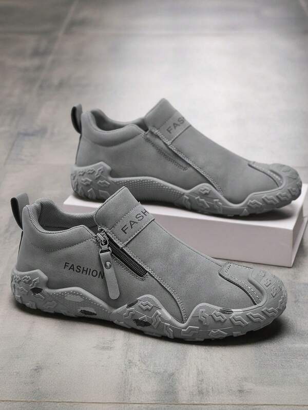 Men's Spring/Summer New Outdoor Casual Shoes, Fashionable Patchwork Work Shoes, Safety Shoes, Sports Shoes, Travel Shoes, Hiking Boots With Side Zipper