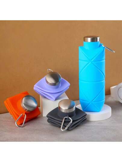 700ml Botella de agua plegable de gran capacidad, botella de agua portátil de silicona creativa para exteriores, botella de agua deportiva, botella de agua plegable en forma de rombo, adecuada para viajes, deportes, picnics y la escuela