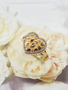 Anillo asimétrico con forma de corazón para mujer, regalo de joyería para uso diario, fiestas, Navidad, Acción de Gracias - Dorado - Ver 27