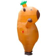 成人骑行站立绿色帽子Sub Kapibala充气服，网络名人搞笑海豚卡通玩偶服装，派对表演道具 - 彩色 - 查看 5