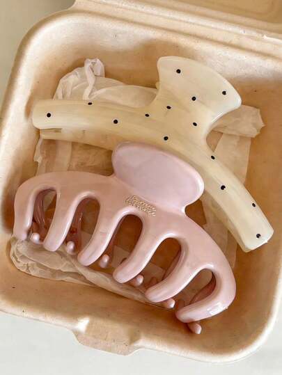 2个/1个 4.33英寸/11厘米 波点塑料发夹，时尚百搭优雅简约纯色发夹，适合日常、休闲、派对、工作、海滩、盘发、马尾辫、洗脸、化妆等场合，可作配饰。