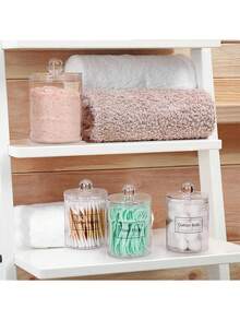 Set Of 3 Clear Plastic Dispensers For Swabs, Featuring A Lid. Ideal For Storing Balls, Dental Floss, And Other Bathroom Essentials, Helping To Keep Your Space Organized - Clear - View 5