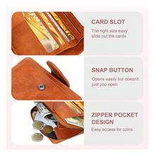 女士短款钱包，复古PU皮革拉链零钱包，高端手拿包 - 彩色 - 查看 10