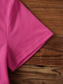 Conjunto set paquete pack 2 piezas dama mujer playera camiseta blusa gráfica manga corta cuello redondo shorts leggings biker cortos básico casual estampado ciudades new york NY nueva york - Rosa Fucsia - Ver 3