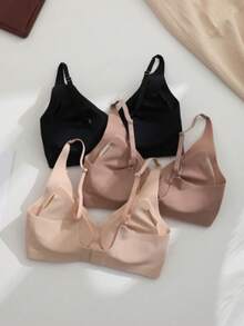 Bộ 3 áo ngực nữ màu trơn, dây đeo điều chỉnh được, kiểu dáng thường ngày. - Nhiều màu - Xem 2