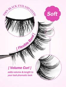 MAANGE 5对漫画动漫假睫毛，自然妆效，仿貂毛，纤细轻盈，3D浓密型，韩式日系亚洲风情cosplay假睫毛 - 黑色 - 查看 9