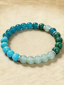 宝石疗愈手链，浅绿色串珠手链，寓意好运，生日礼物，手工制作，天然宝石，无礼盒 - 彩色 - 查看 2
