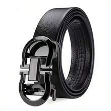 1pc New High-Quality Men's Belt, Casual Business Automatic Buckle Leather Belt, Fashionable Versatile Trouser Belt For Men - Gun Black - View 5