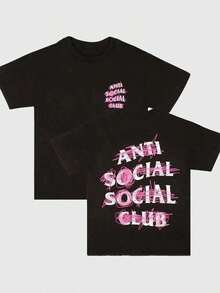 Cotton Double-Sided Printed  Anti Social Club Printed T-Shirt  Suitable For Daily Wear  Casual Summer Wear  Slightly Elastic  Breathable  Outdoor Holiday Sports  Gift T-Shirt  Holiday Gift  Perfect Gift Summer Outfits Graphic Funny T Shirt Vintage Casual Outing Outfits  Printed & Shipped In USA - Black - View 1