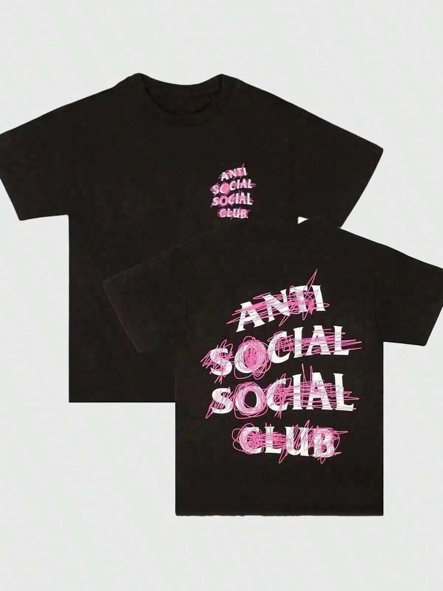 Cotton Double-Sided Printed  Anti Social Club Printed T-Shirt  Suitable For Daily Wear  Casual Summer Wear  Slightly Elastic  Breathable  Outdoor Holiday Sports  Gift T-Shirt  Holiday Gift  Perfect Gift Summer Outfits Graphic Funny T Shirt Vintage Casual Outing Outfits  Printed & Shipped In USA - Black - View 1