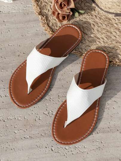 1 Pair Women's Summer Metal Snake Skin Thong Sandals, Flat Non-Slip Thong Bohemian Beach Holiday Casual Open Toe Flat Slippers