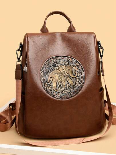 2026 Elephant Print Design Backpacks High Quality PU Leather Backpack Luxurious Women's Brand Travel Mochilas Sac A Dos