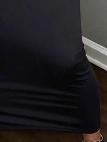 EARO 女士纯色性感修身半身裙，美式时尚休闲日常穿搭，高腰弹力A字修身显瘦半身裙，春季款 - 深灰色 - 查看 4