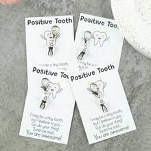 1 pieza/4 piezas Juego de llaveros de metal con diseño de dientes de dibujos animados, que incluye una tarjeta de felicitación con mensaje positivo sobre el cuidado dental, un regalo ideal para adolescentes para recordarles la protección de la salud dental y el cuidado de los dientes saludables - Plateado - Ver 1