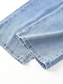 Teen Boys One-Piece Fashion Cross Print Basic Jeans With Creative Design Prints - Blue - View 5