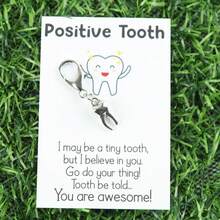 1 pieza/4 piezas Juego de llaveros de metal con diseño de dientes de dibujos animados, que incluye una tarjeta de felicitación con mensaje positivo sobre el cuidado dental, un regalo ideal para adolescentes para recordarles la protección de la salud dental y el cuidado de los dientes saludables - Plateado - Ver 4