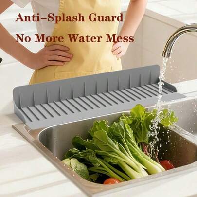 Silicone Sink Splash Guard, Raised Barrier To Prevent Water Splashing, Keeping The Countertop Dry And Tidy, Black/Gray.