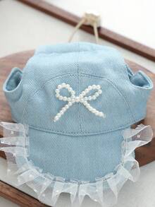 PETCIRCLE 1 pieza Sombrero de sol con lazo de perlas, accesorio lindo y casual de moda para perro, gato y cachorro pequeño, para exteriores - Multicolor - Ver 6