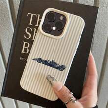 1pc TPU Material Fresh Blue Striped Racing Pattern Phone Case Suitable Compatible With Iphone 17 Pro Max/17/16 Pro Max/15/13/12/11, S20 FE/A15/S24/A55, Note 11/Note 12/Note 13 Pro, Full Coverage Anti-Drop Soft Protective Phone Case - White - View 2