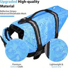 Paw Print Dog Life Jacket (With Safety Strap) - Reflective Pet Life Vest With Hook, Handle And Quick Release Buckle, Blue And Pink Dual Color Fun Bone Pattern - Dog Safety Swim Suit Pet Supplies - Multicolor - View 7