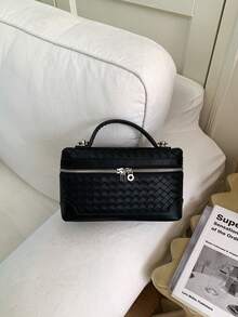 Fashionable Minimalist Casual High-Quality Handbag Box-Shaped Small Square Bag With Zipper Design, Can Be Worn On Shoulder Or Crossbody - Black - View 8