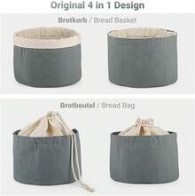 Cesta de pan con cordón, bolsa para pan, 25 cm de diámetro, fácil de transportar, 100% algodón, gris, resistente al polvo - Ver 2
