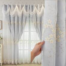 1pc European Style Dreamy Living Room/Balcony Sunshade Curtain, Bedroom Thickened Ruffle Sheer Curtain, Integrated Luxury European Style Window Curtain Fabric, 100% Blackout - White - View 1