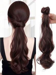 Tóc giả đuôi ngựa dài 16 inch, kiểu gợn sóng, màu nâu nhạt, có kẹp, thích hợp để sử dụng hàng ngày. - Nhiều màu - Xem 10