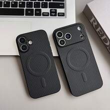 高级商务碳纤维PU皮革手机壳，兼容 17 Pro Max、17 Pro、17 Air、17，支持无线充电，全包式防摔保护套，也兼容三星Galaxy S26 Ultra、S25 Ultra、S24 Ultra、S23 Ultra、S22 Ultra。 - 黑色 - 查看 6