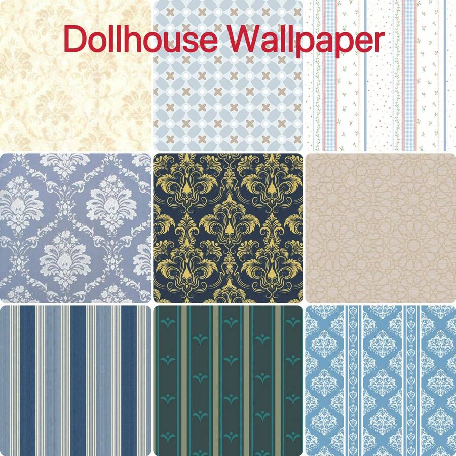 1:12 1:6 比例微缩娃娃屋壁纸，适用于DIY娃娃屋、博物馆画框墙面装饰，尺寸21*30厘米，复古、清新、温馨手工娃娃屋墙面装饰微型壁纸，带自粘胶