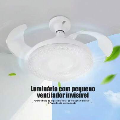 Ventilador De Teto Retratil 80W Lâmpada 3 Cores E27 Silencioso Bivolt Com Controle