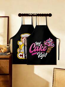 1/2pcs Kitchen Neck Wrap Apron, Cafe/Tea Shop Uniform Apron, Fashion Polyester Nail Polish Print Apron, Polyester Material, Adjustable, Comfortable, Suitable For Home Cooking, Baking, Grilling And DIY Projects, Unisex - Multicolor - View 6
